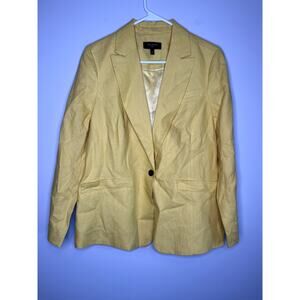 NWOT Talbots Bright Butter Yellow Linen Career Corporate Quiet Luxury Blazer 14P